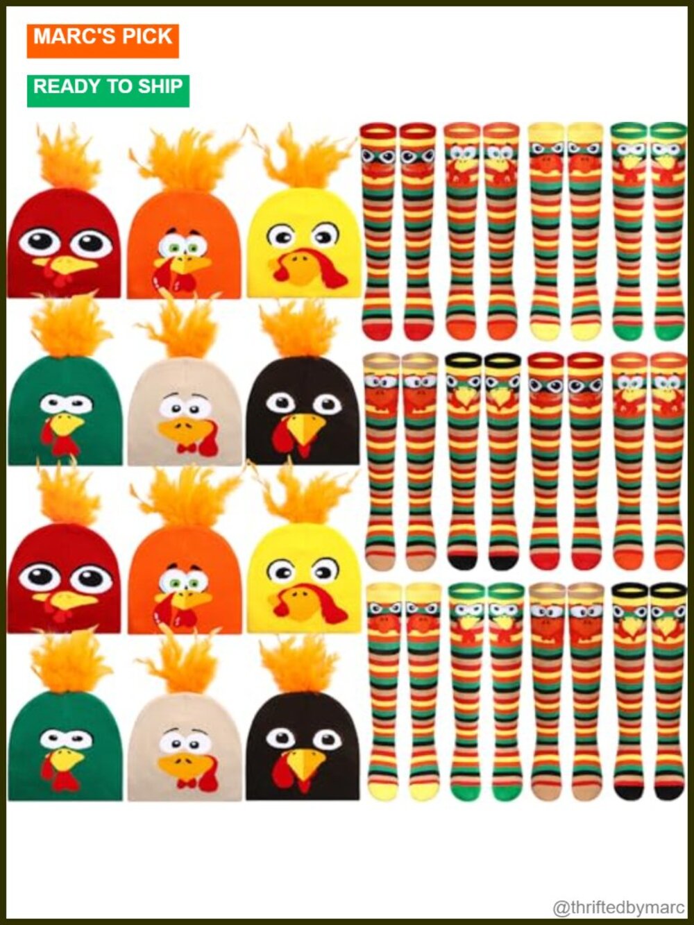 Turkey Trot Knit Beanie Hat & Socks Set Thanksgiving Costume Accessories